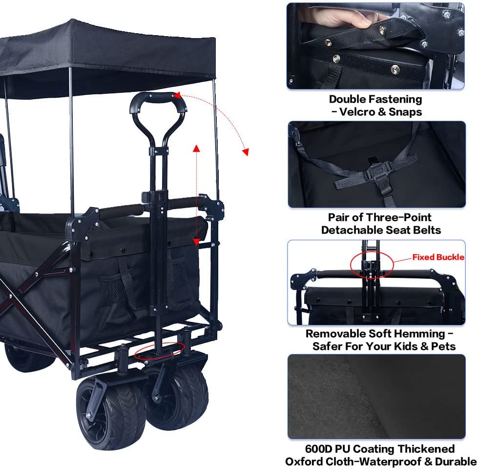 Collapsible Folding Wagon with Canopy - 140L All-Terrain Cart
