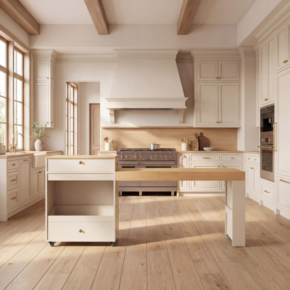 78.8" Rolling Kitchen Island with Extendable Dining Table - White