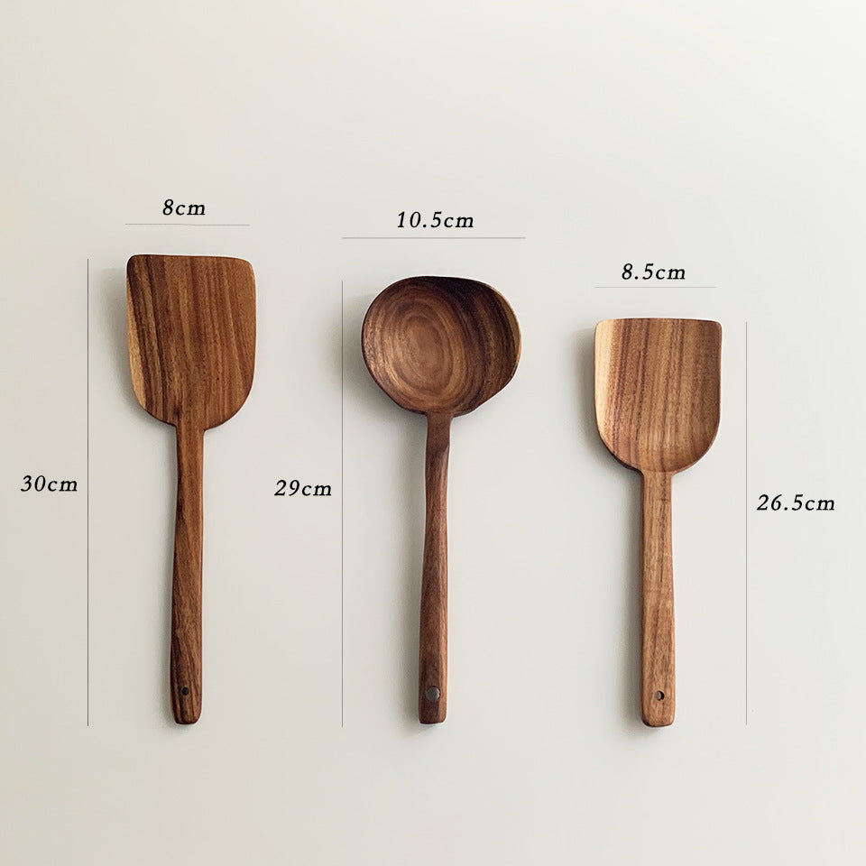 Wooden Korean Kitchen Utensil Set - Teak Cooking Spoon & Scoop, Modern Design