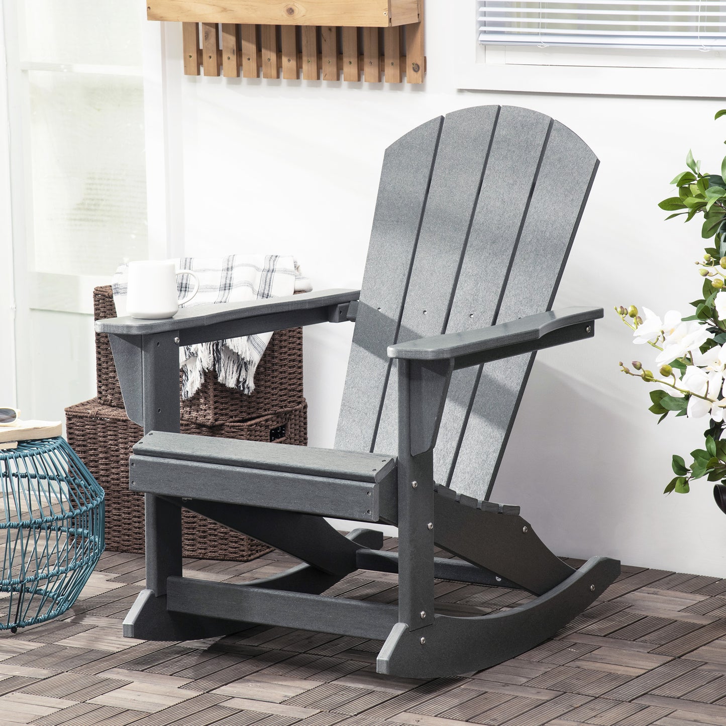 Adirondack Rocking Chair - Waterproof HDPE for Patio - Light Gray