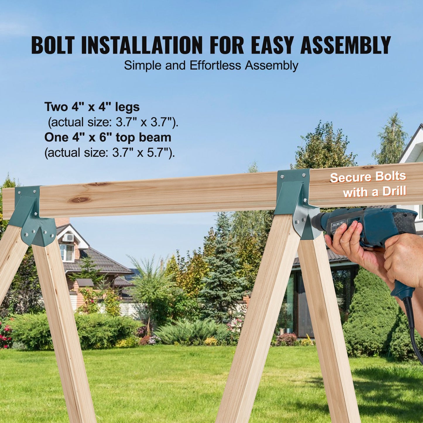 Heavy Duty A-Frame Swing Set Brackets for 4x4 and 4x6 Beams - Green, 3 Pieces