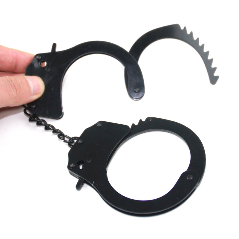 Black Stainless Steel Handcuffs for Adult Wellness and Flirting - 26.5cm