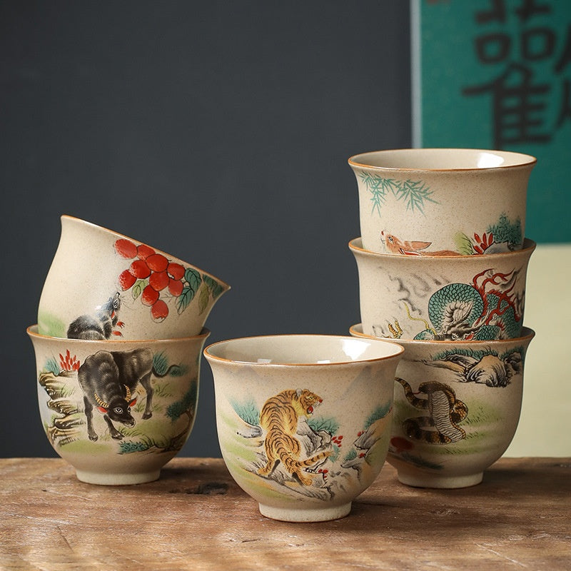 Zodiac Retro Chinese Style Ceramic Kung Fu Master Cup Set - Multiple Variants