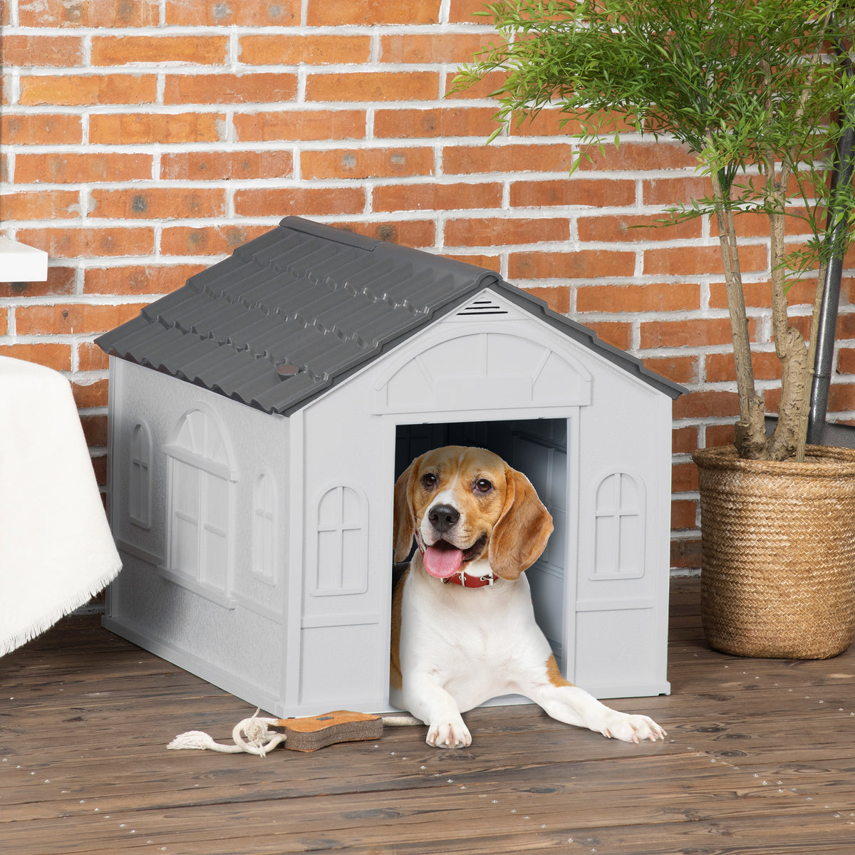 Water-Resistant Indoor/Outdoor Pet House with Door for Small & Medium Dogs - Gray