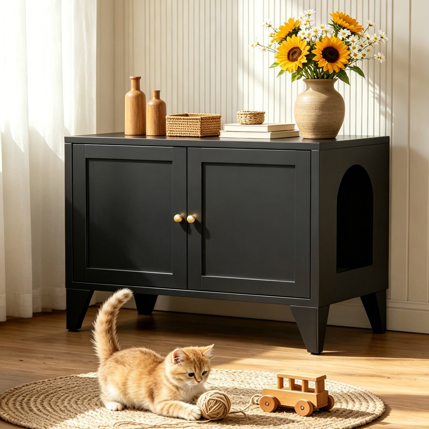 Metal Cat Litter Box Enclosure - Modern Hidden Pet Furniture