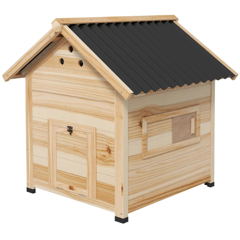 Wooden Duck House with Openable Roof & Double Doors for Pets - Natural Finish