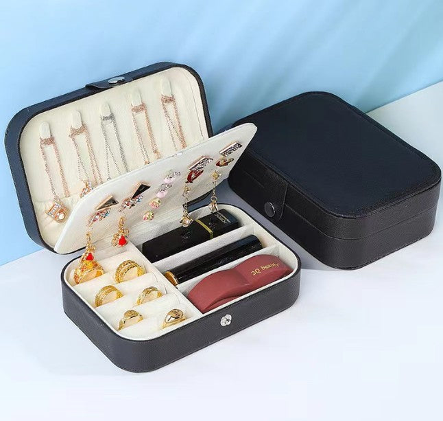 Double Snap Jewelry Box with Blue PU Leather - Jewelry Storage Organizer
