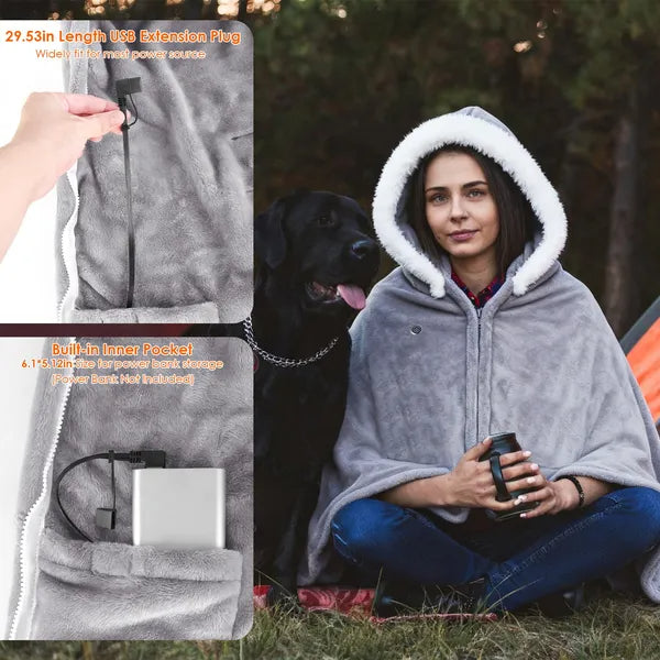 Wearable Heated Throw Blanket - Portable Double-Sided Flannel