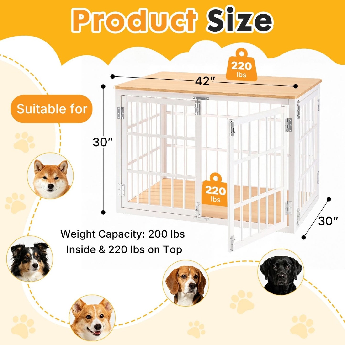 Heavy Duty Wooden Dog Crate Furniture with Locking Door for Large & Medium Dogs