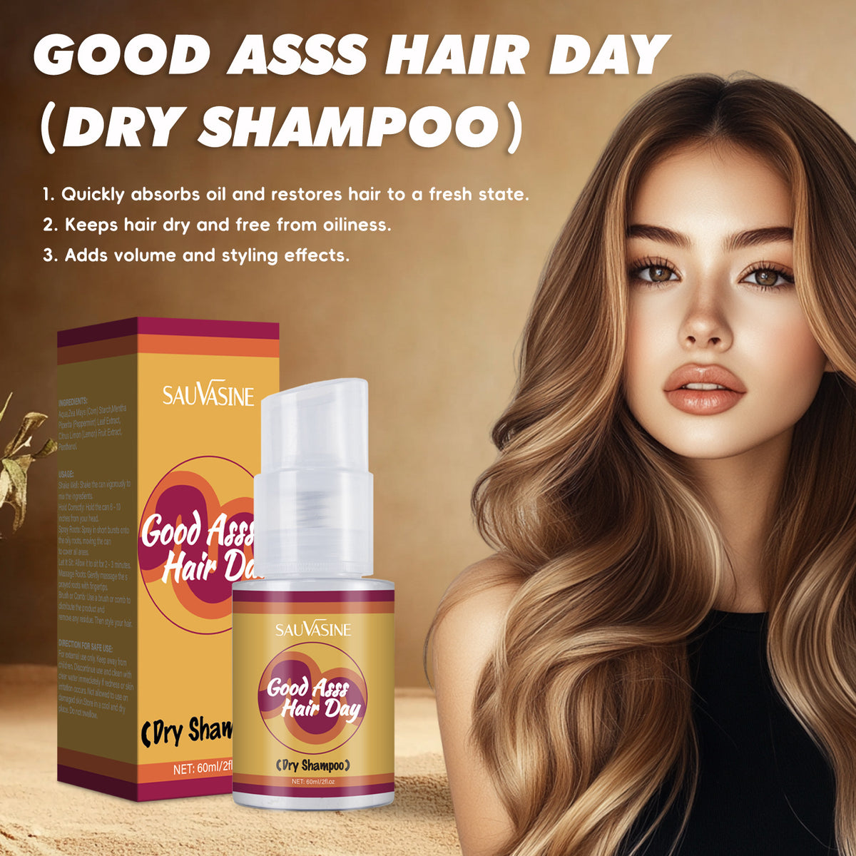 Disposable Dry Hair Spray 60ML for Hair Styling and Repair