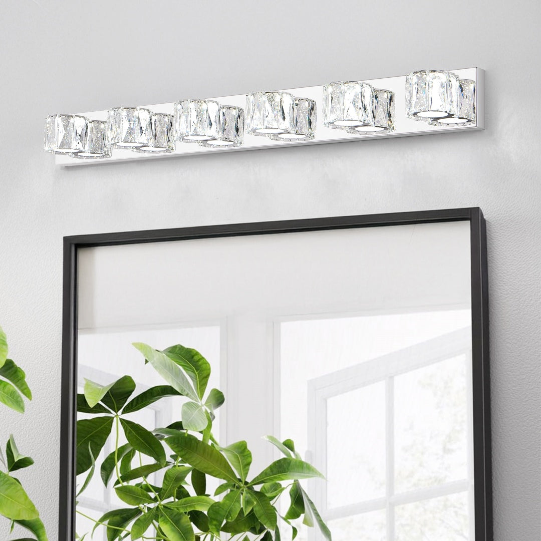 Modern Crystal 6-Light LED Wall Sconce - Chrome Vanity Light
