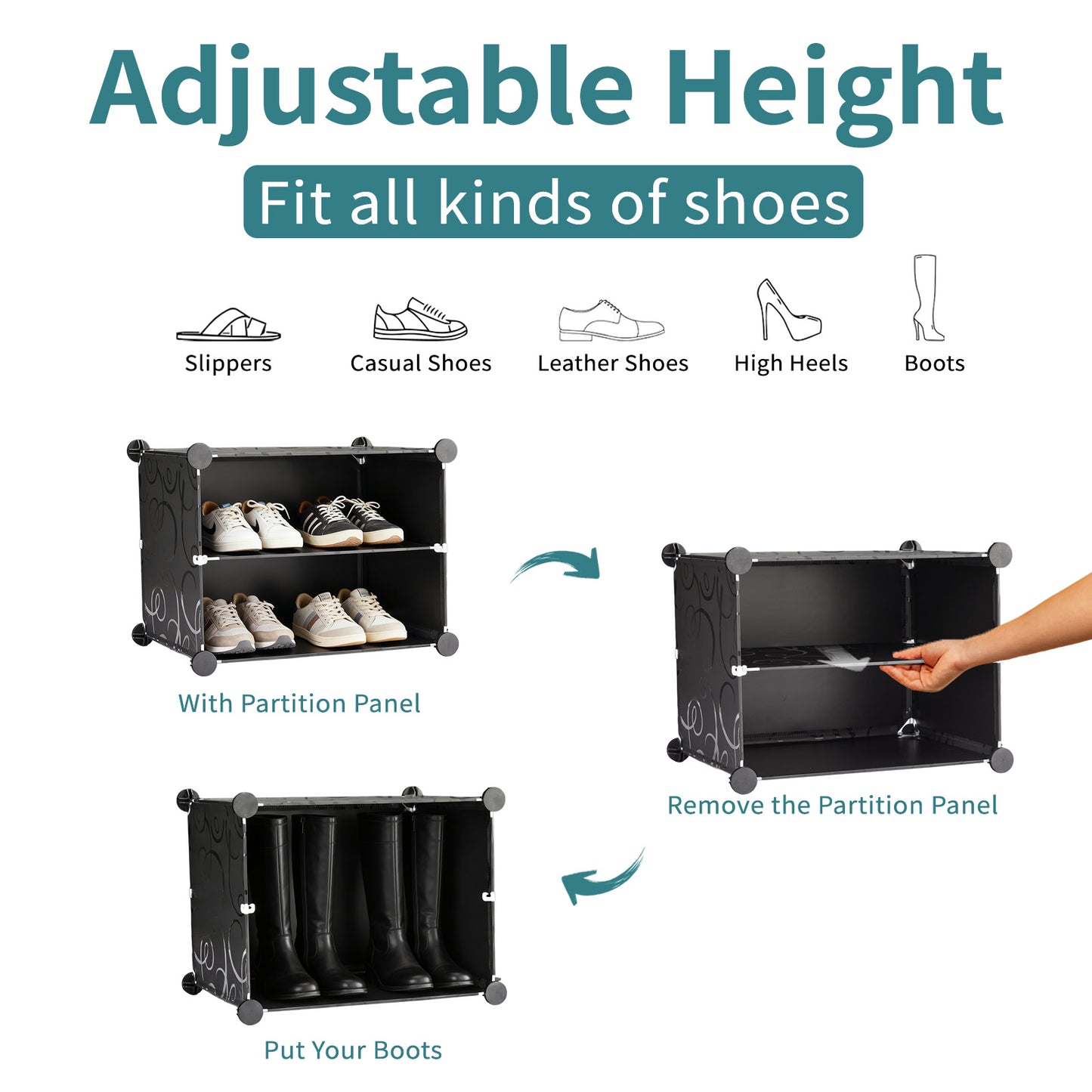 8-Layer Shoe Storage Cabinet with Door - Black