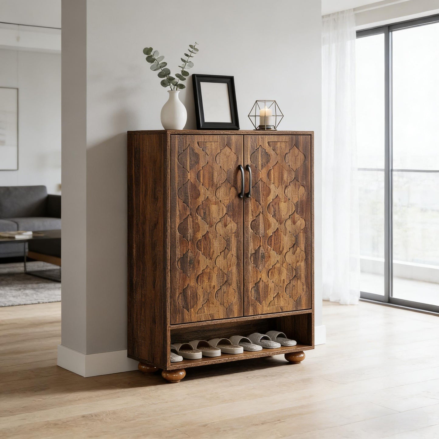 Vintage Shoe Cabinet with Generous Storage Space - Brown