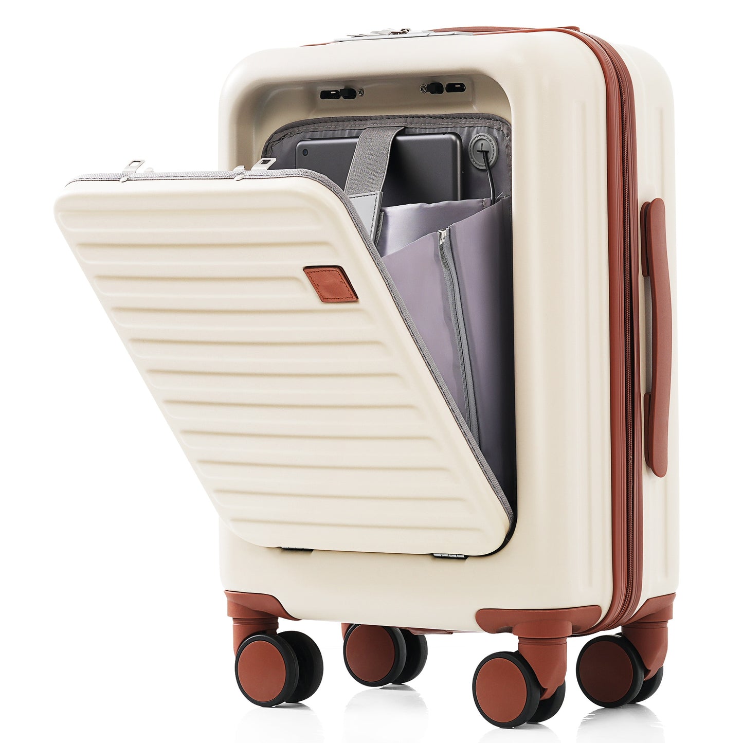 3-Piece Luggage Set with USB Port - 20, 24, 28 Inch, Ivory