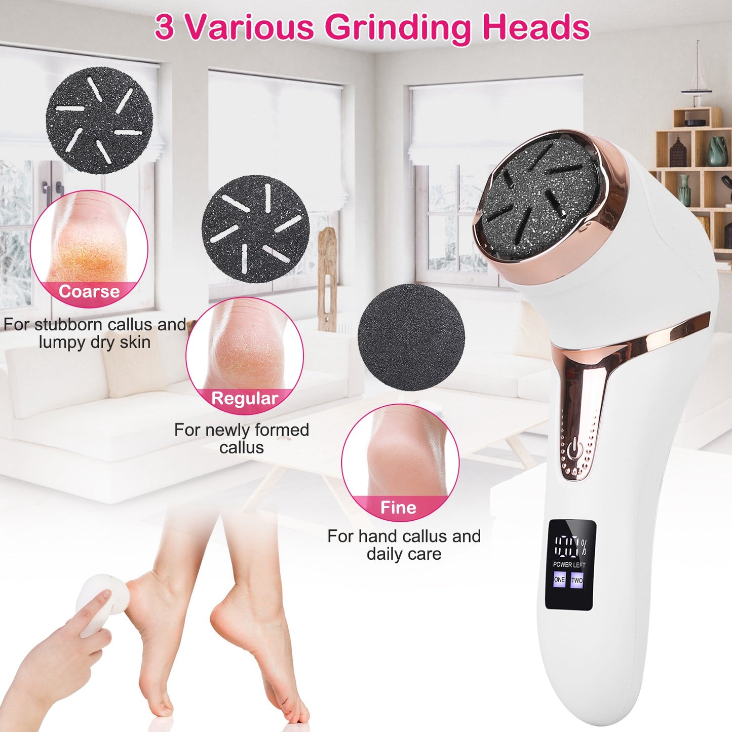 17-Piece Electric Foot Callus Remover with Vacuum and 3 Grinding Heads