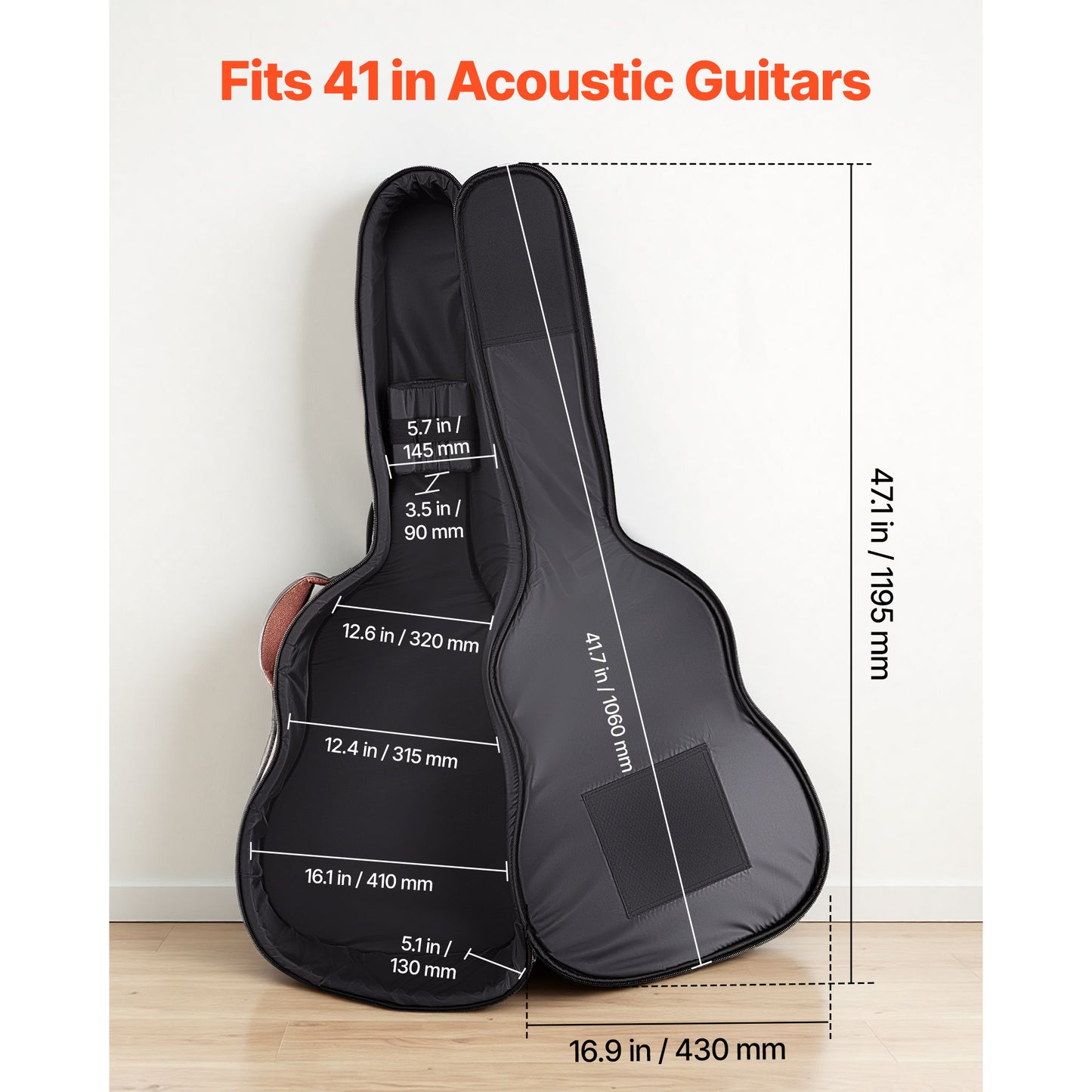 47.1 Inch Hard Guitar Case for Acoustic Guitars - Brown Travel Protective Bag with Accessories