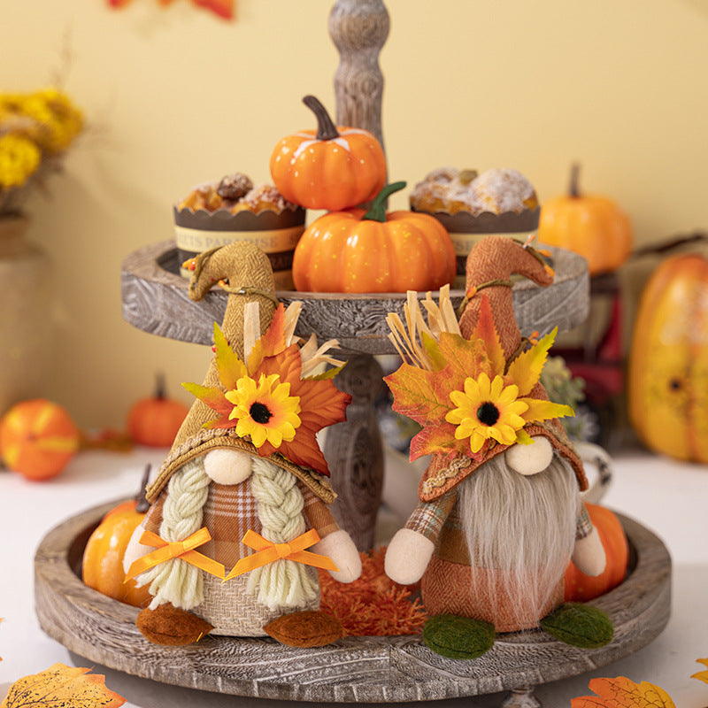 Thanksgiving Decor Standing Faceless Doll Ornaments Harvest Season Maple Leaf Sunflower