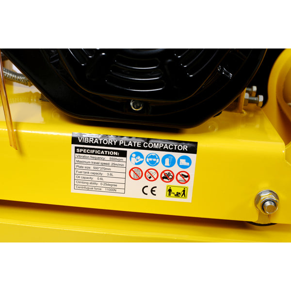 Gas Powered Plate Compactor 7.0 HP 5500PPM with Steel Plate & Wheels
