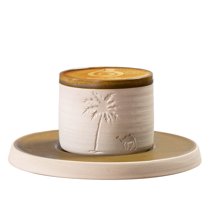 Middle Eastern Terracotta Espresso Cup - Creative Ceramic Coffee Mug with Desert Boat Pattern