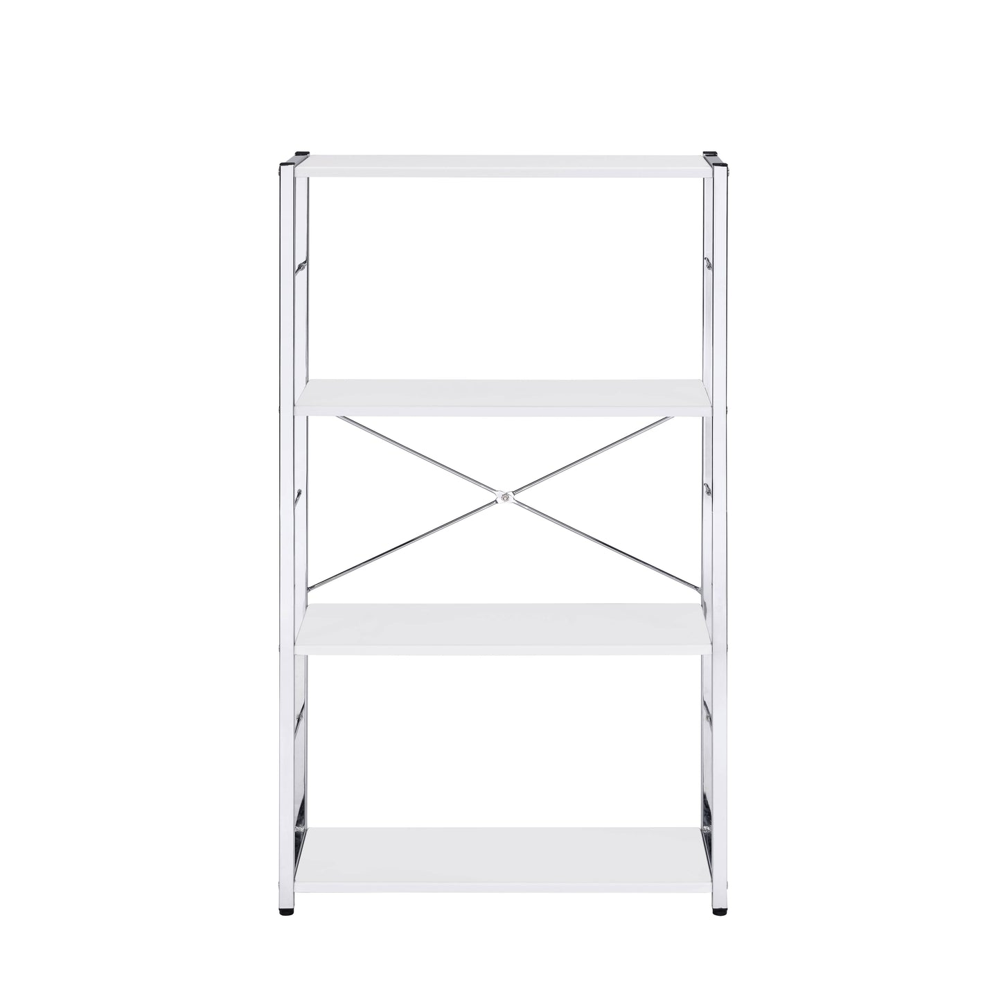 Modern White & Chrome Finish Bookshelf - 4-Tier Storage