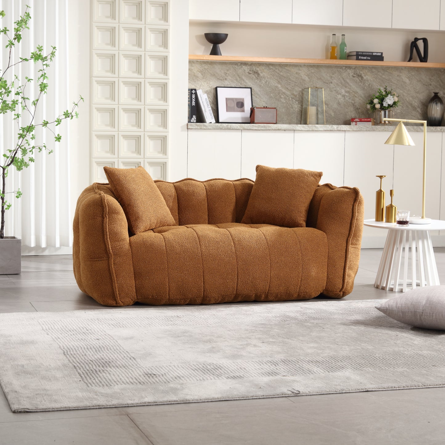 Yellow Beanbag Chair for Two - Soft Chenille Foam Recliner