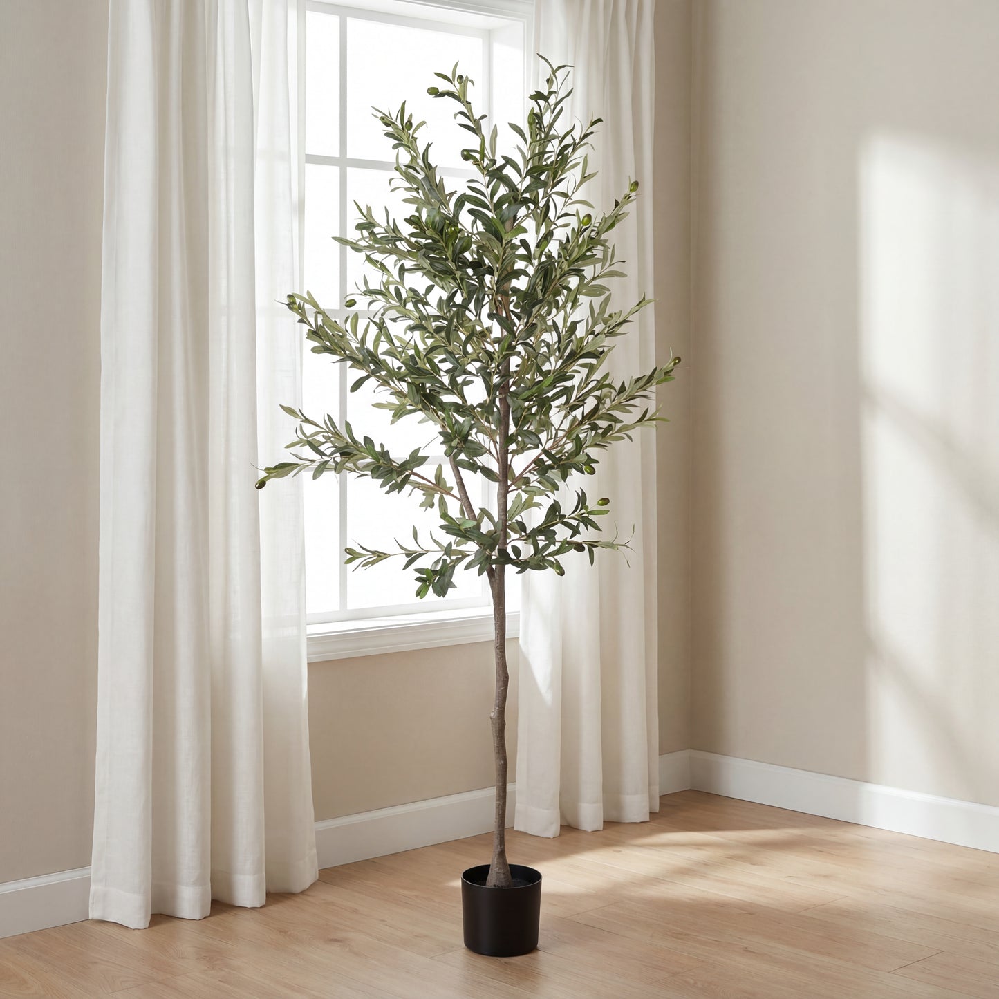 6FT Artificial Olive Tree in Black Pot - Green Leaves