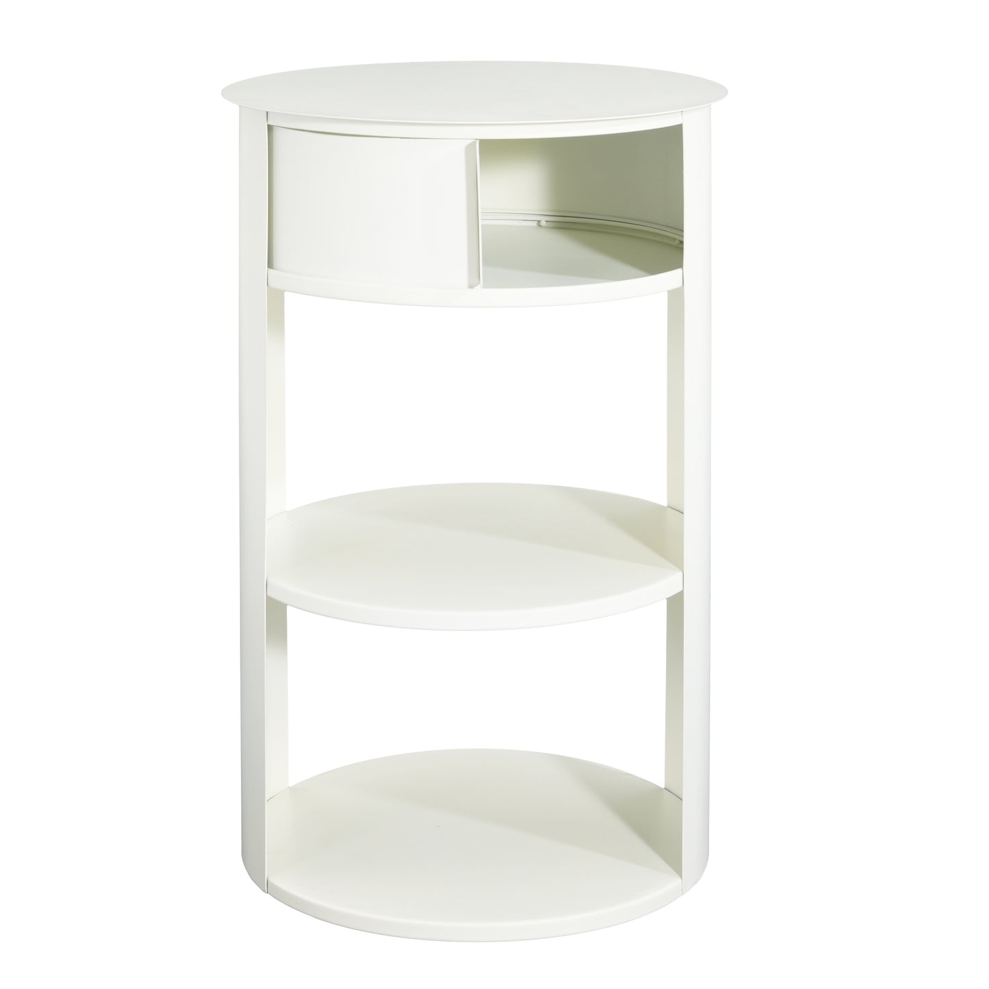 Indoor 3-Tier Metal Round Side Table With Sliding Door Cabinet, Matte