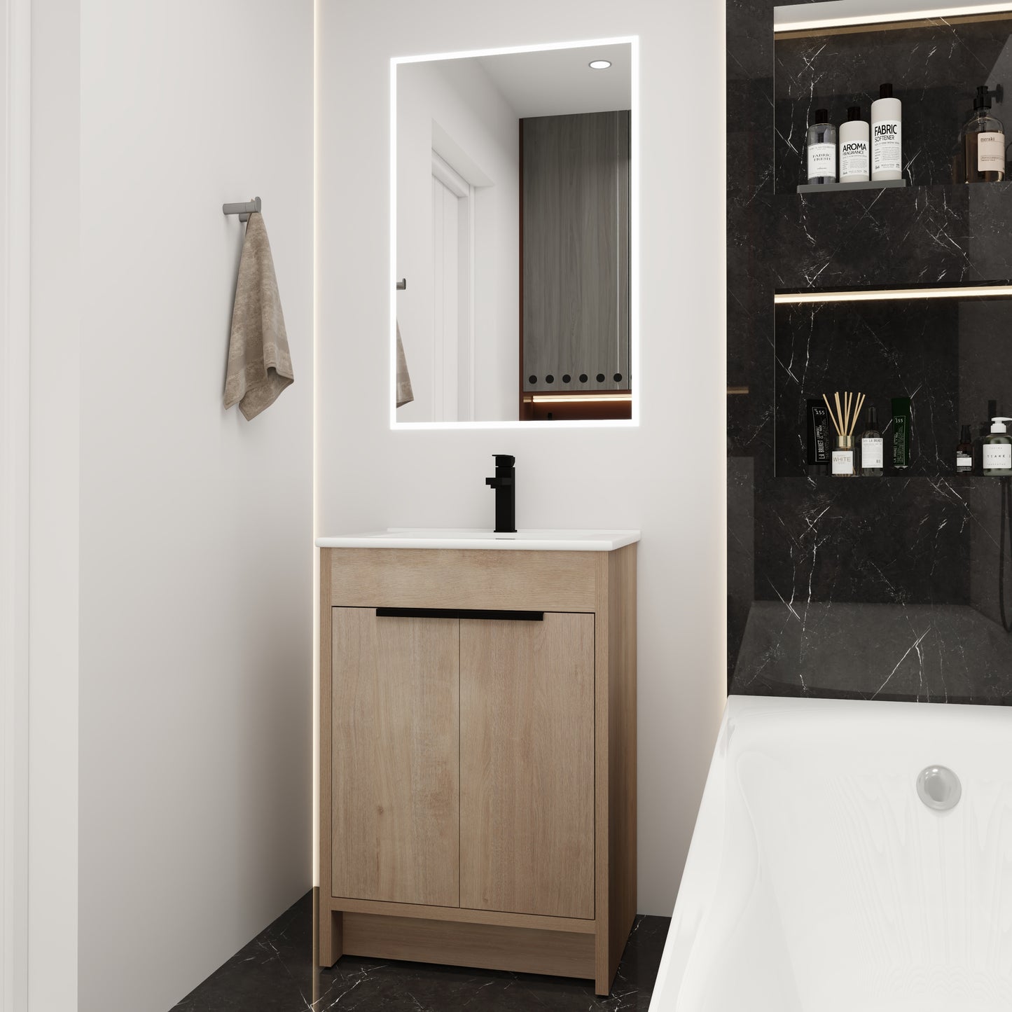 Freestanding Bathroom Vanity With White Ceramic Sink & 2 Soft-Close