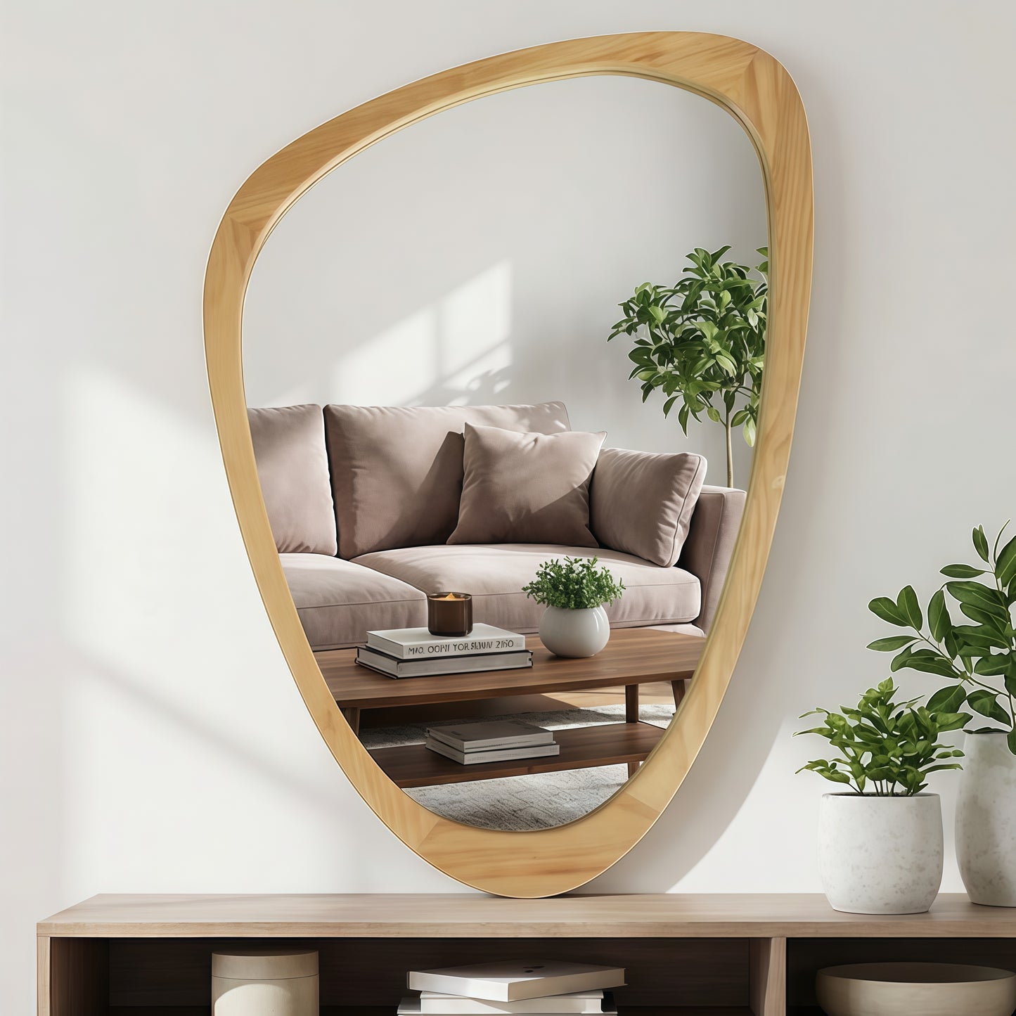 Irregular Solid Wood Frame Decorative Mirror - Oak 24''x36''