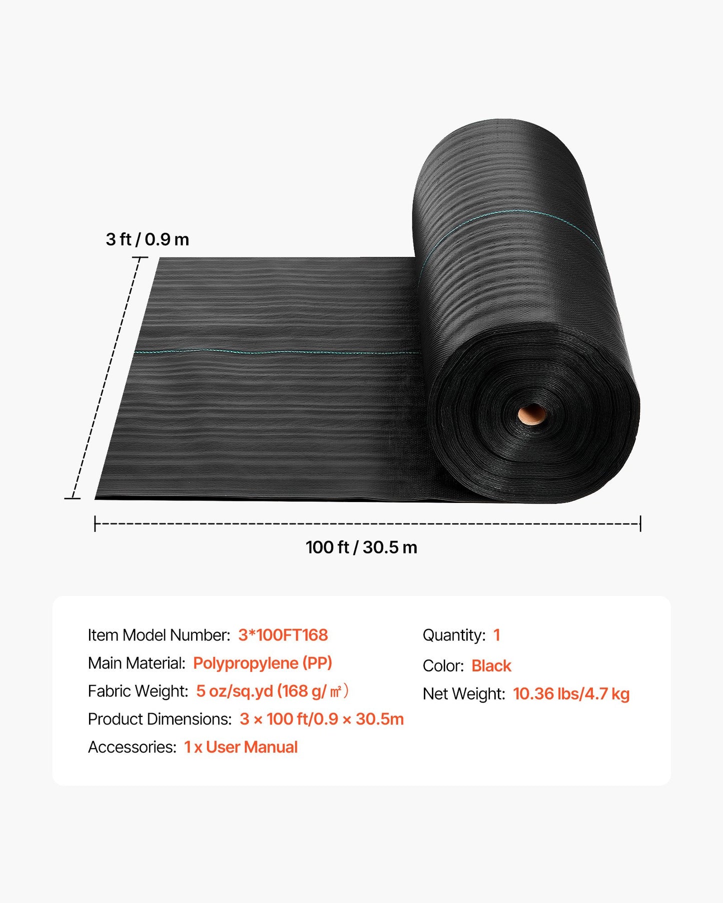 Heavy Duty Garden Landscape Fabric 3x100FT Weed Control Ground Cover Black