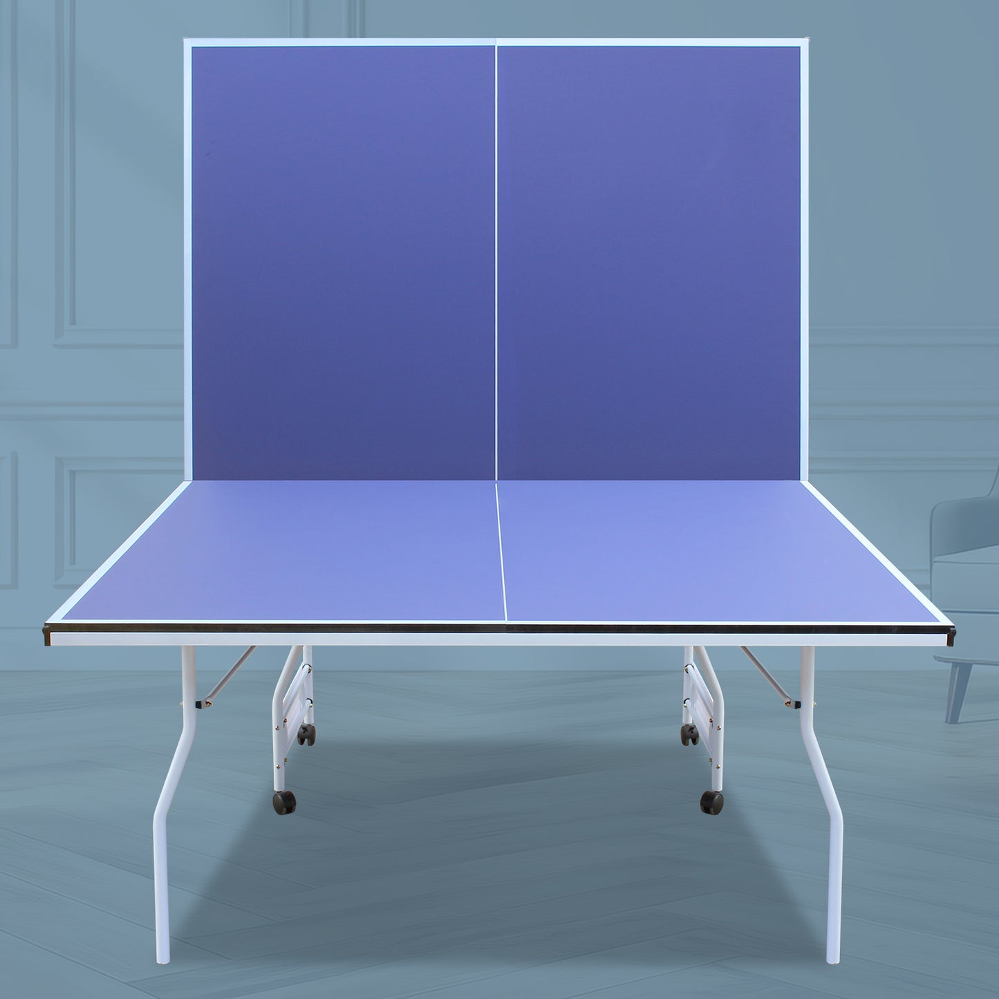 9ft Mid-Size Foldable Ping Pong Table Set - Blue with Paddles & Balls