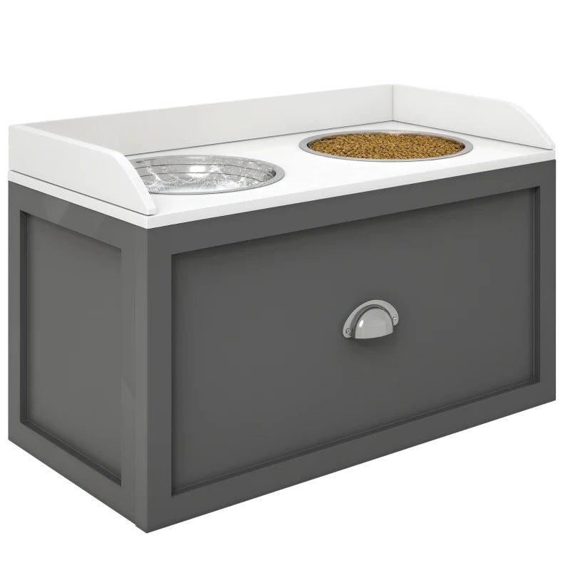 Elevated Pet Feeding Station with Storage - Large Dog Bowls, Gray