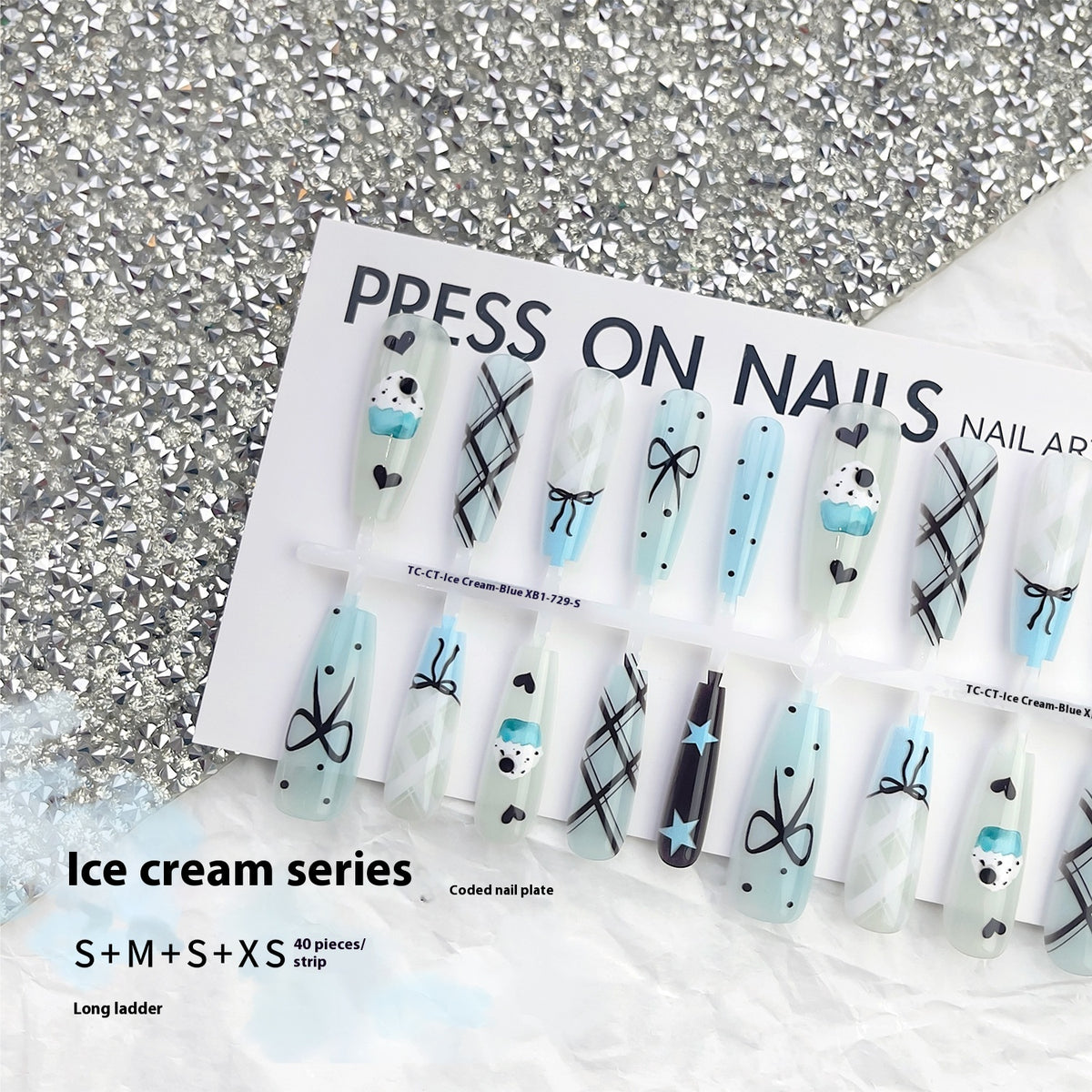 Summer Nail Stickers Set with Glossy and Frosted Sealing Layers - Cool Ice Cream Design
