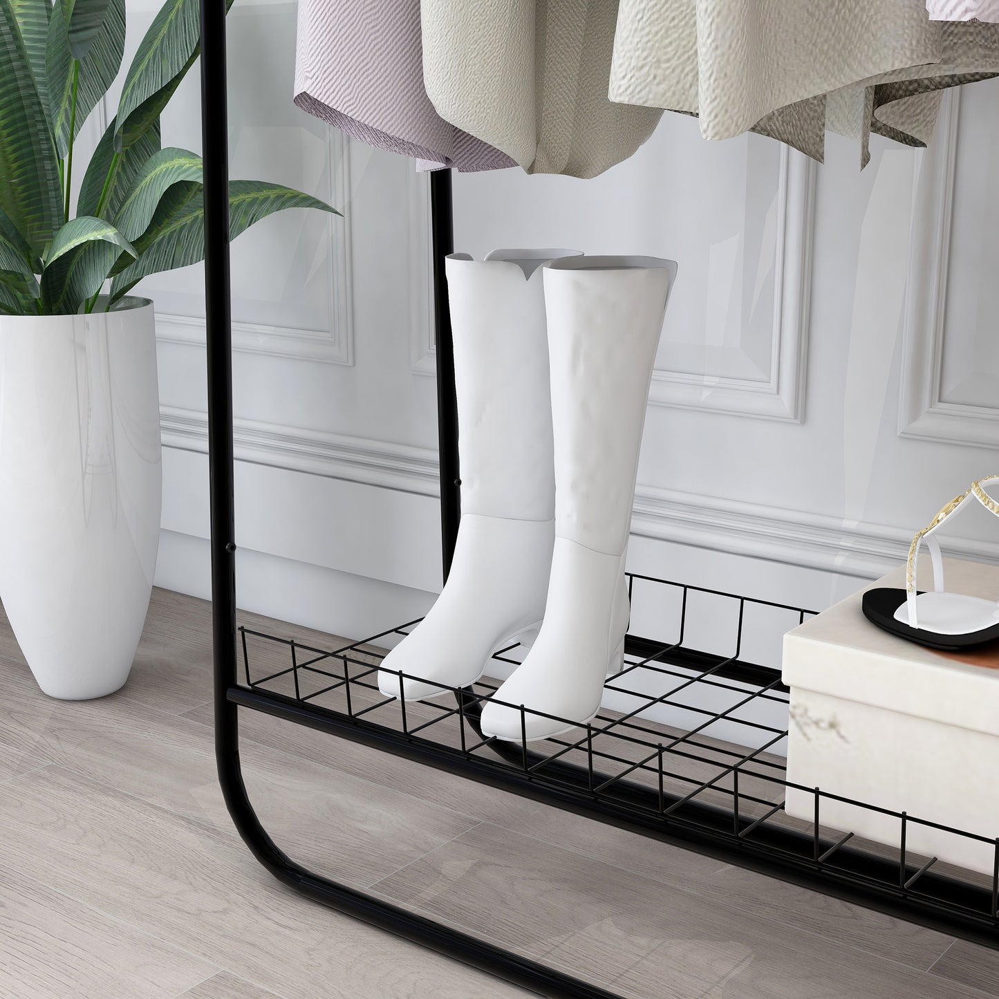 Heavy Duty Freestanding Clothes Rack with Double Shelves - Black
