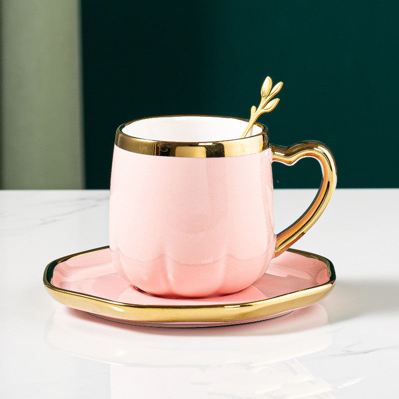 Ceramic Coffee Cup Set with Saucer and Spoon - 300ml Light Luxury Home Drinkware
