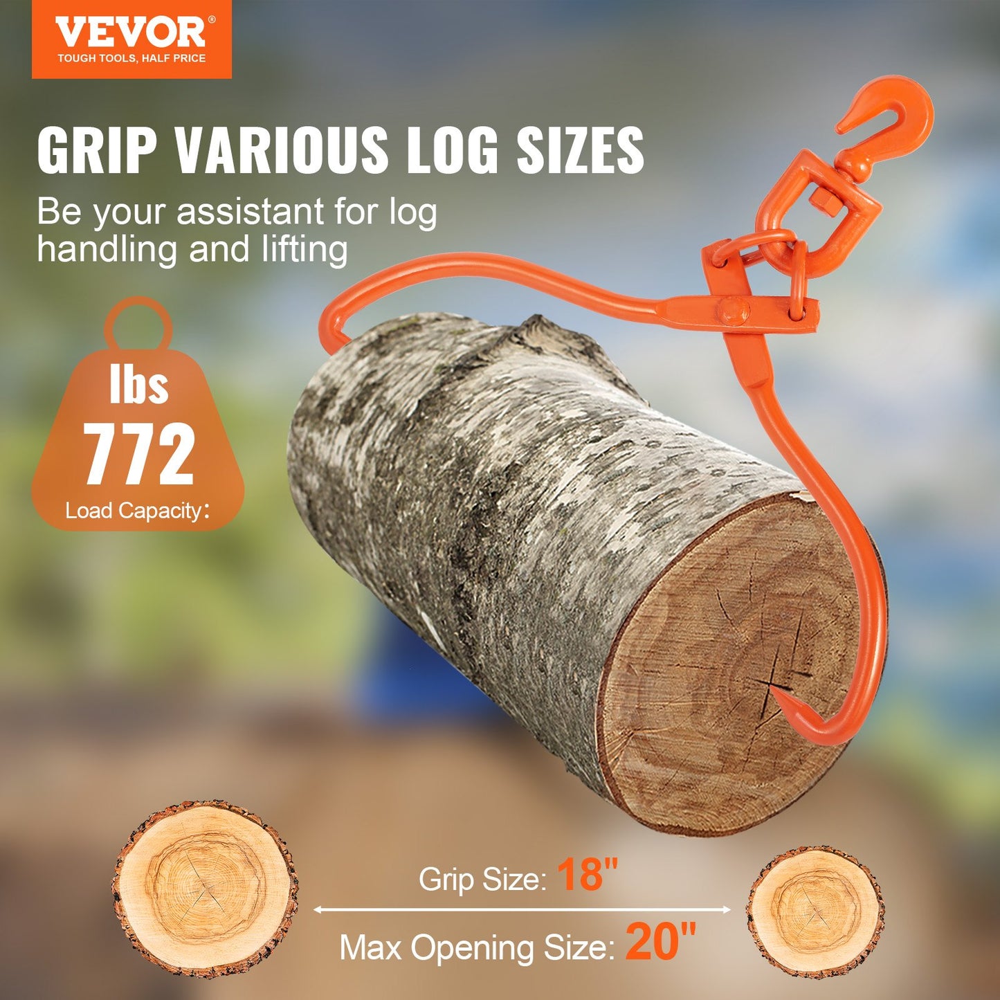 Heavy Duty Log Skidding Tongs - 18 Inch Steel Claw Log Lifting & Handling Tool
