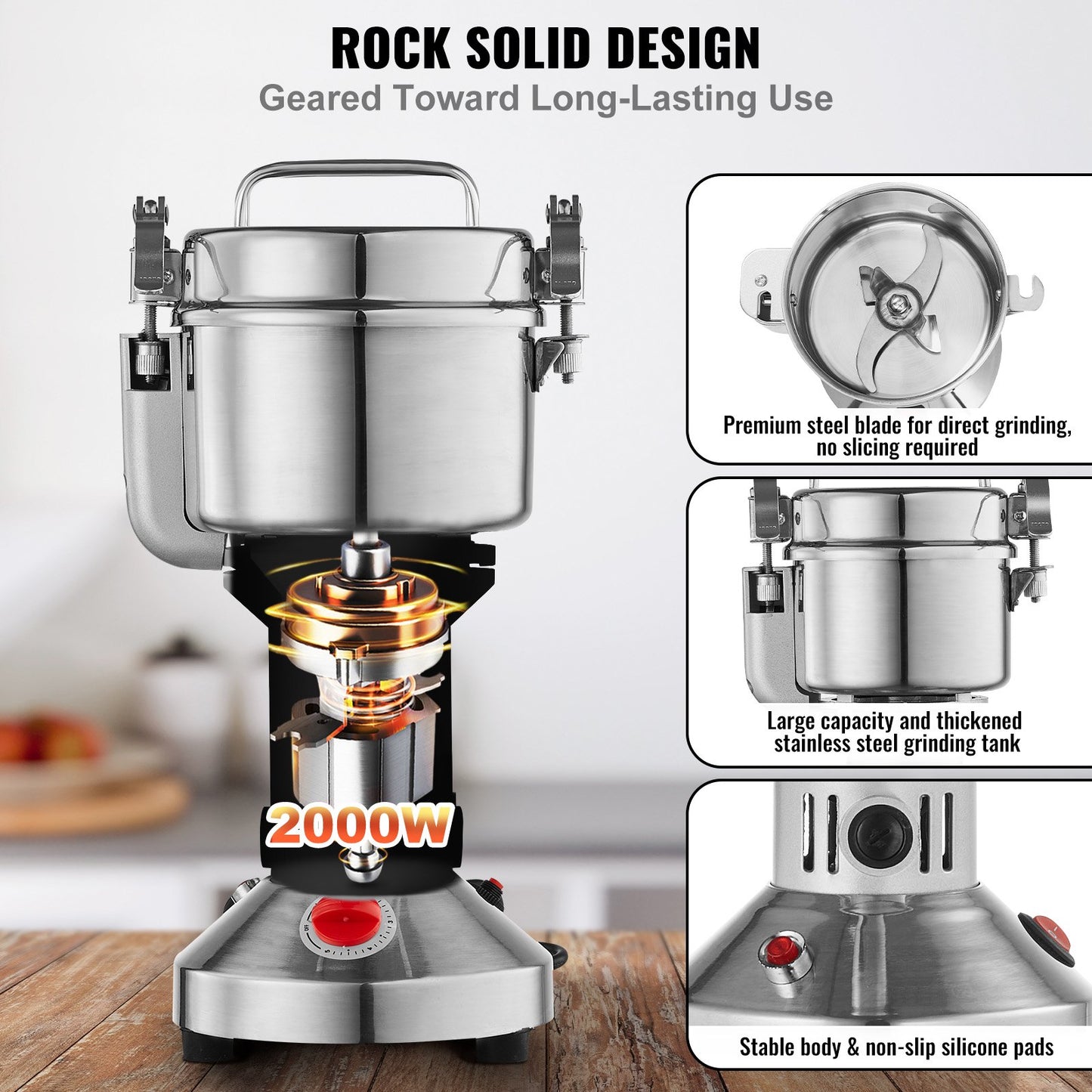 750g Commercial Electric Spice & Grain Grinder High-Speed Mill - Silver
