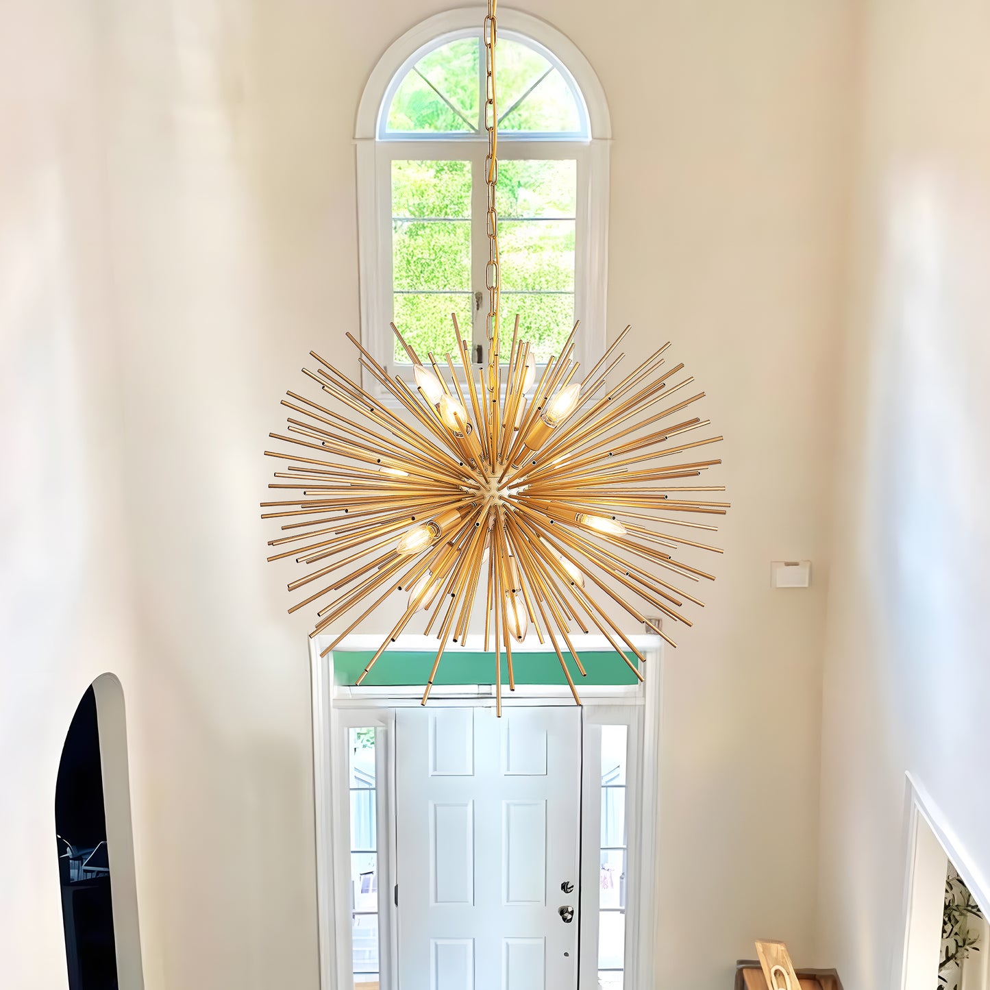 12-Light Gold Starburst Chandelier Pendant Light Fixture