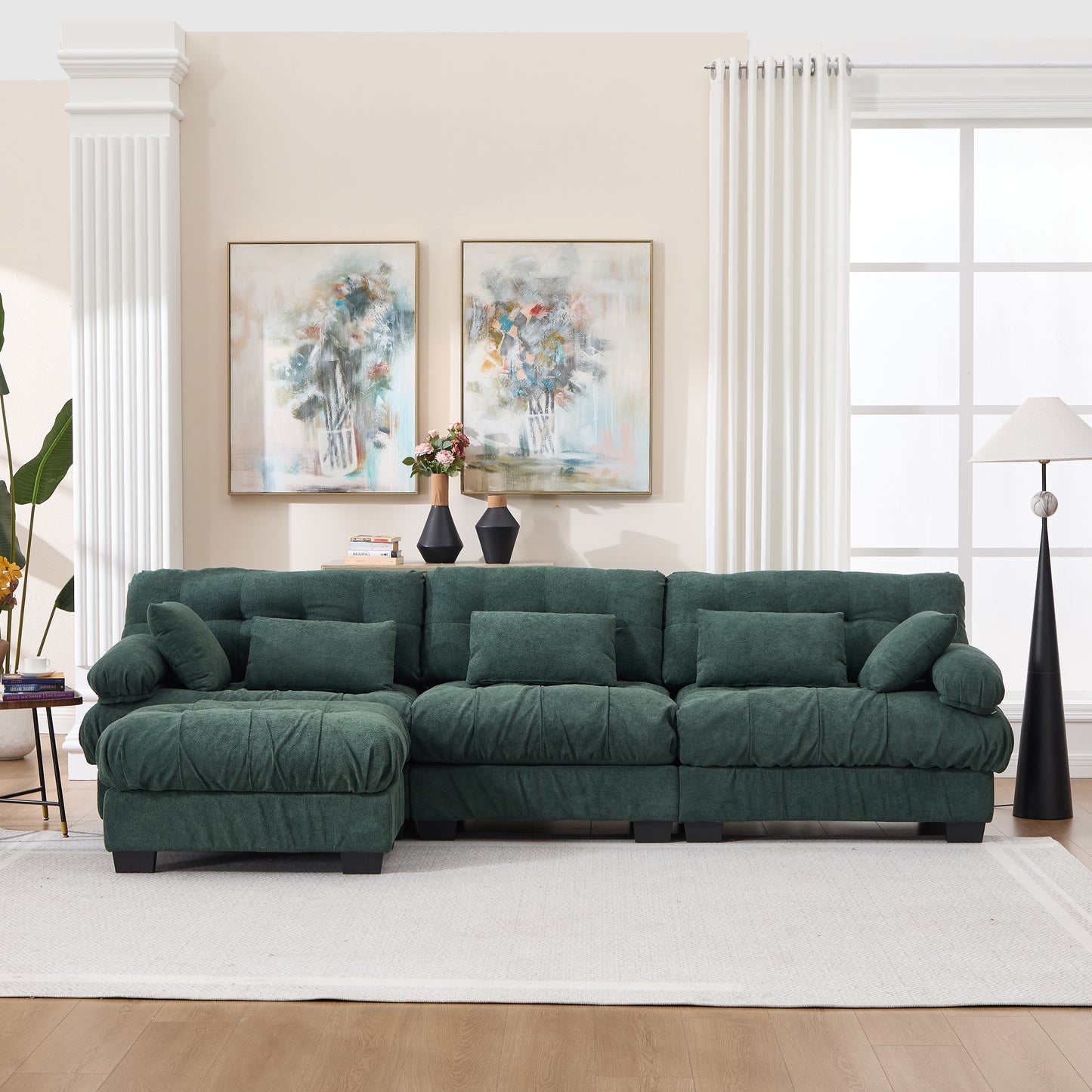 Modular Sectional Sofa with Movable Ottoman - Green Cloud Couch