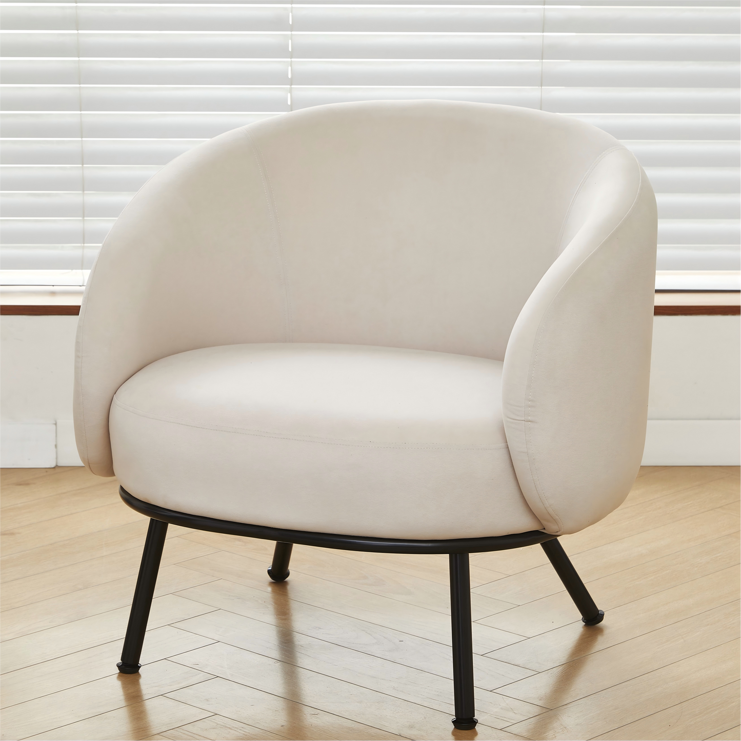 Mid-Century Modern Velvet Accent Chair, Upholstered Barrel Armchair