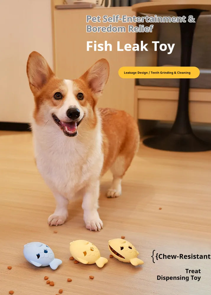 Fish-Shaped Dog Treat Dispenser Toy - Food-Grade Silicone Slow Feeder for Boredom Relief & Teeth Cleaning
