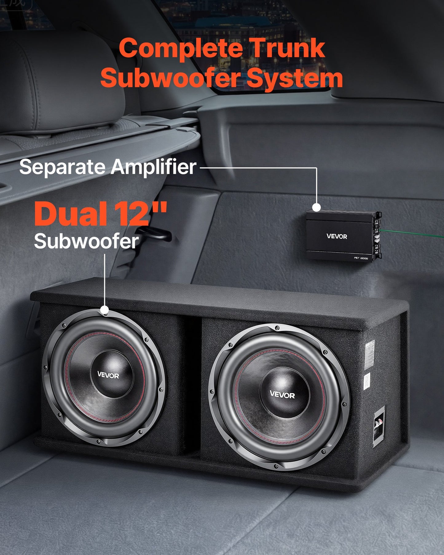 12-In Car Subwoofer Bass Package 1200W RMS with Amplifier & Enclosure