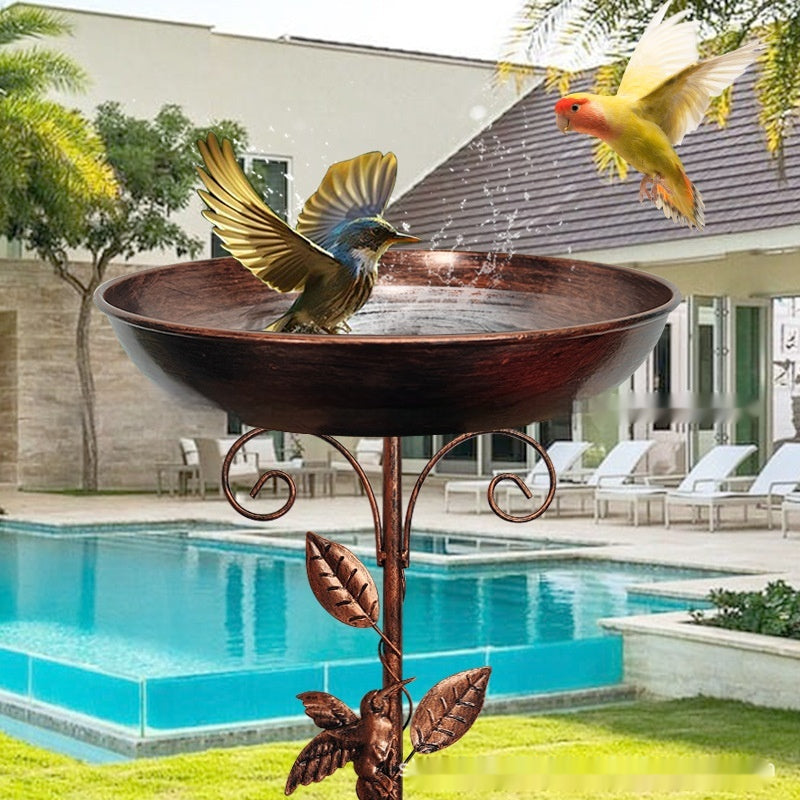 Retro Iron Bird Feeding Flowerpot - Decorative Garden Art