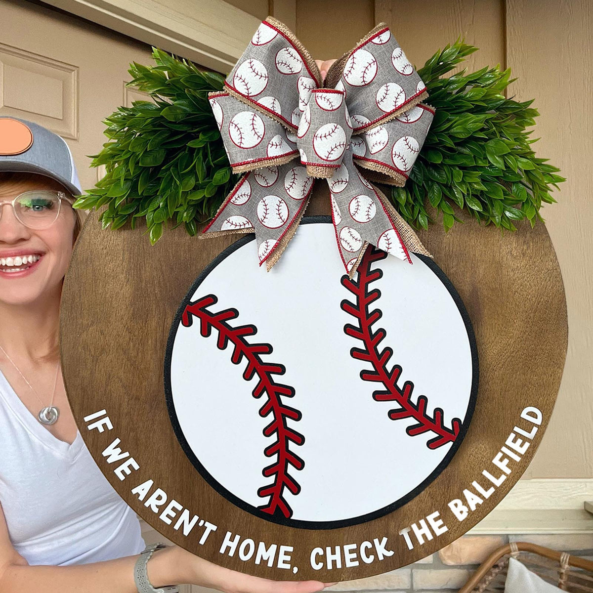 Front Door Summer Decoration Garland - Baseball Floral Wreath for Home & Garden