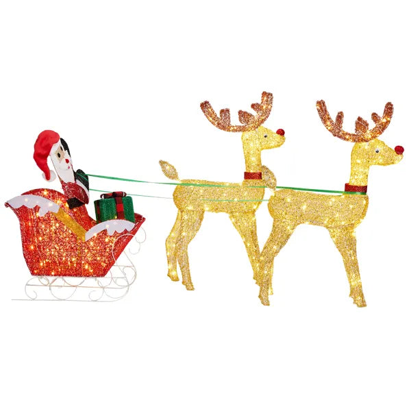 Lighted Reindeer Pulling Sleigh Christmas Decoration - Pre-lit Holiday Decor