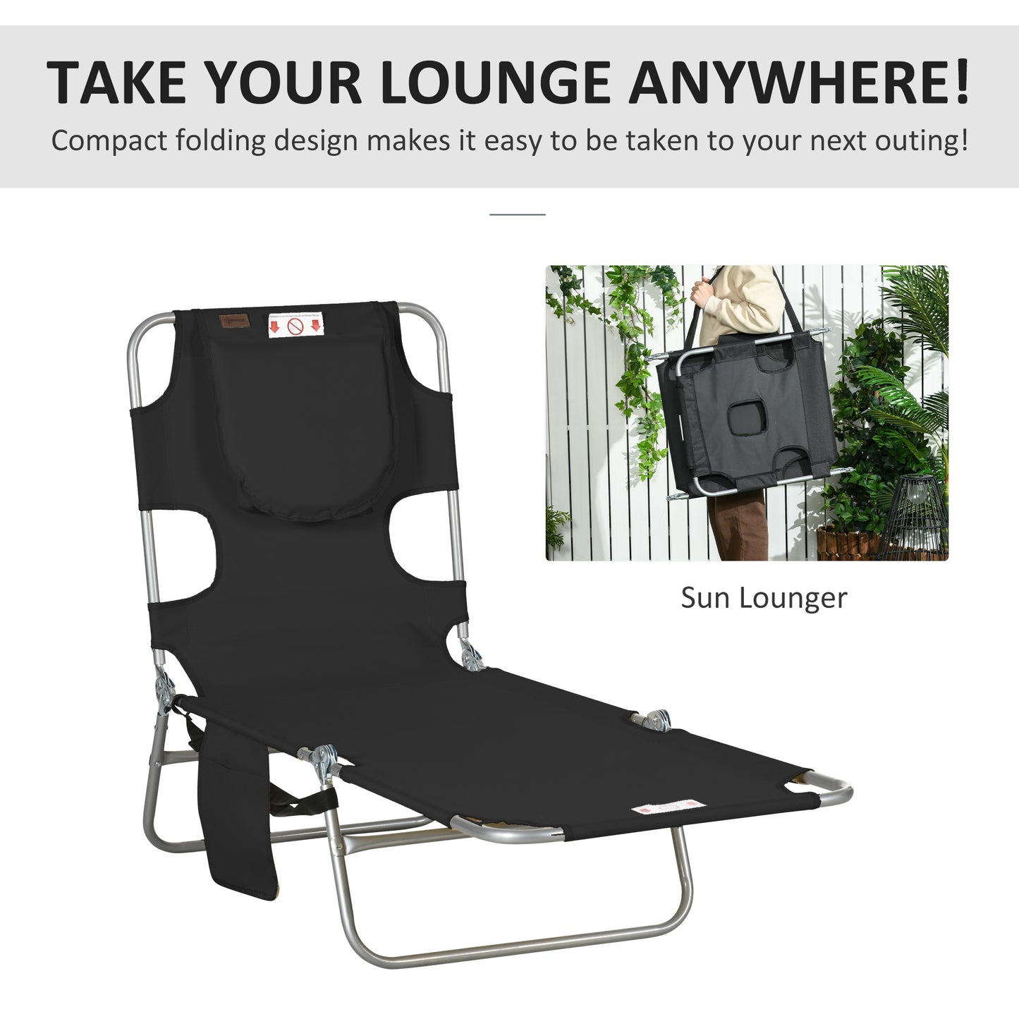 Adjustable Tanning Chair with Face Hole - Black