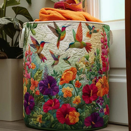 Cotton Laundry Hamper with Quilted Pleated Design Dustproof Clothes Basket