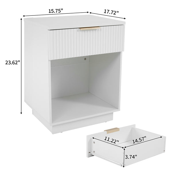 White Night Stand with Drawer & Shelf - 45x40x60cm