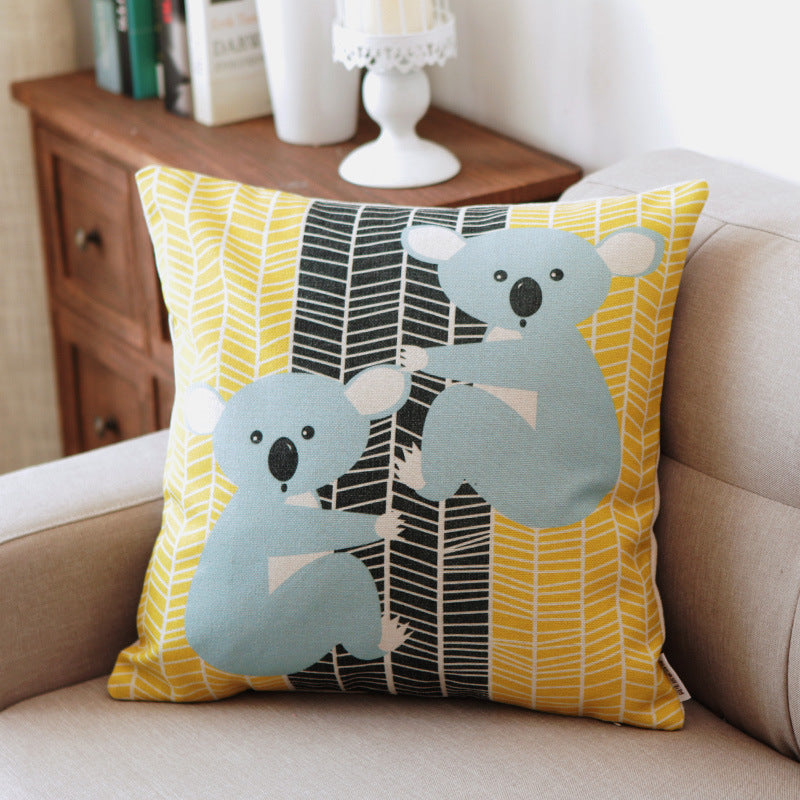 Cute Cotton and Linen Throw Pillow Cover | Childrens Animal Design Cushion