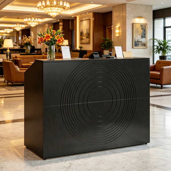 Modern Reception Desk with Circular Texture - White
